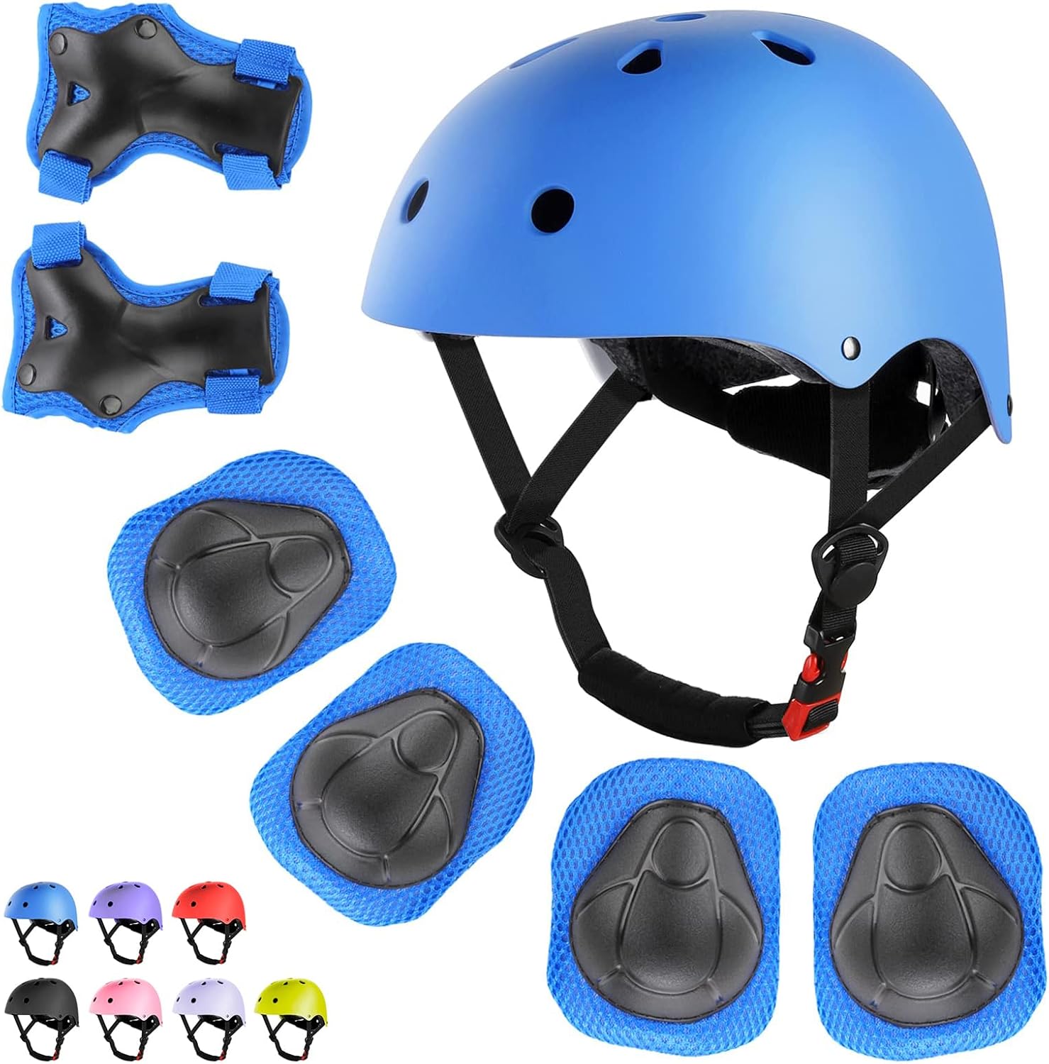 WayEee Kids Bike Helmet Set Skateboard Knee Pads, Helmet Pad Set Protective Gear Set Adjustable for Girls Kids 3-14 Helmet Elbow Pads Wrist Guards for Sport Cycling Bike Roller Skating Scooter